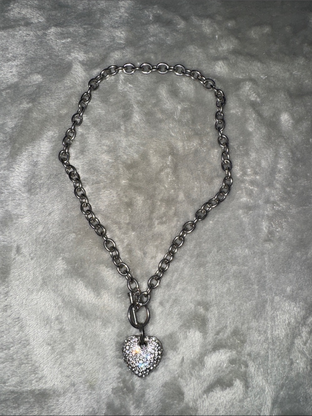 Silver Heart Pendant Chain Necklace - Sparkling Pavé Accent